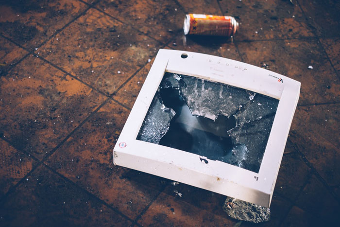 smashed computer monitor